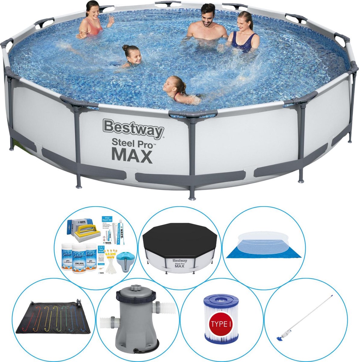 Bestway Steel Pro Max Rond 366x76 Cm - Zwembad Set - Grijs