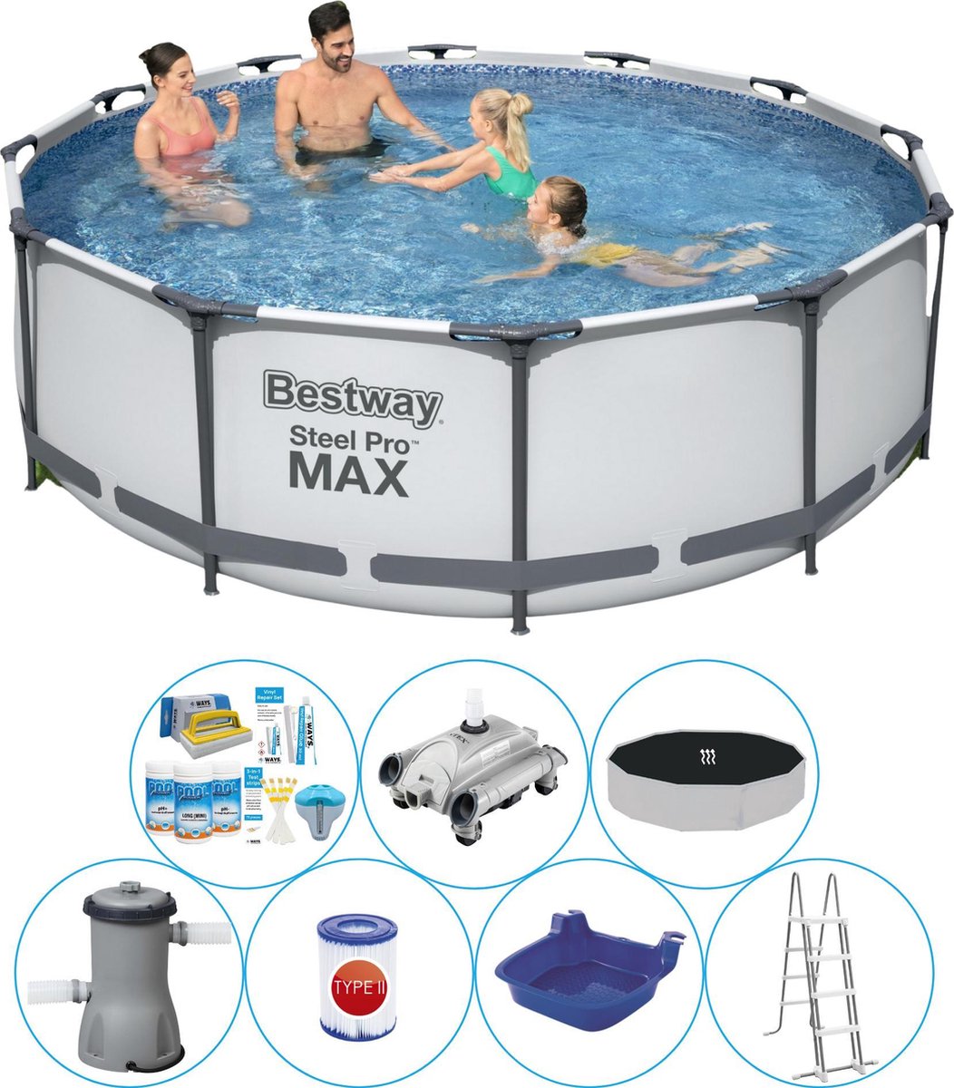 Bestway Zwembad Combinatie Set - Steel Pro Max Rond 366x100 Cm - Grijs