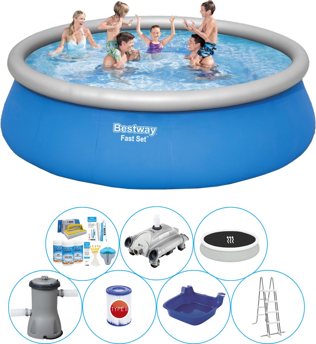 Bestway Fast Set Rond 457x84 Cm - Alles In 1 Zwembad Pakket - Blauw