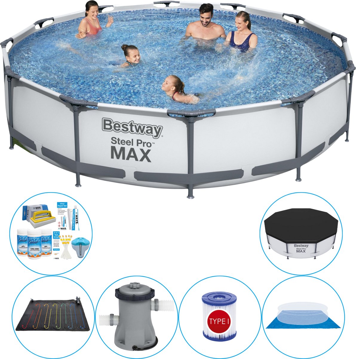 Bestway Steel Pro Max Rond 366x76 Cm - Zwembad Combi Deal - Grijs