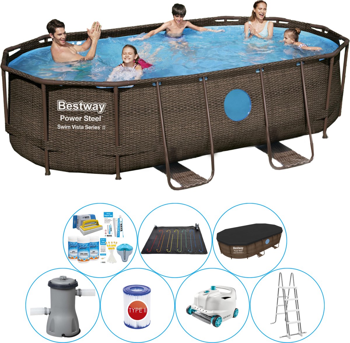 Bestway Power Steel Swim Vista Ovaal 427x250x100 Cm - Zwembad Met Accessoires - Bruin