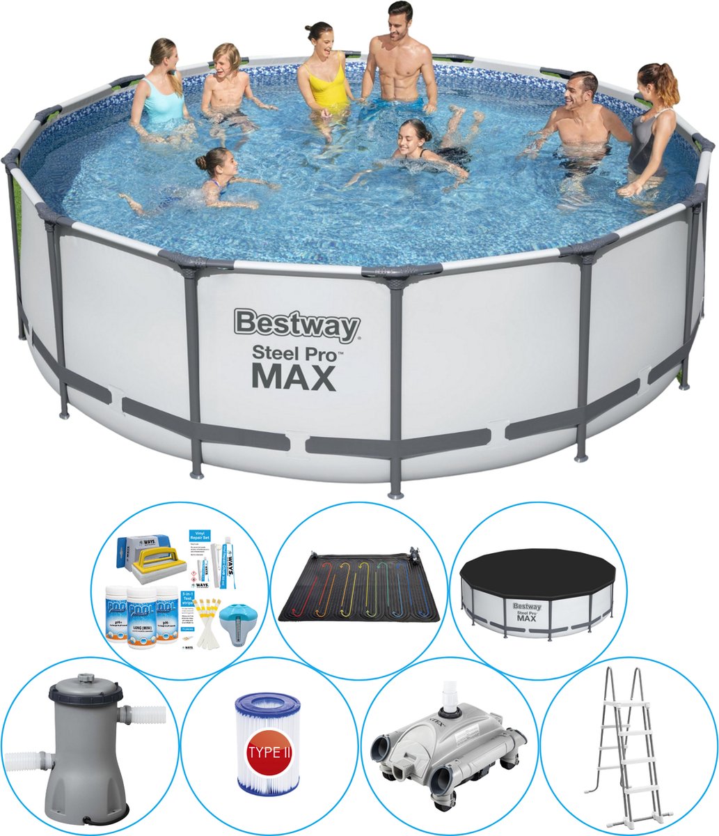 Bestway Steel Pro Max Rond 427x122 Cm - Zwembad Inclusief Accessoires - Grijs