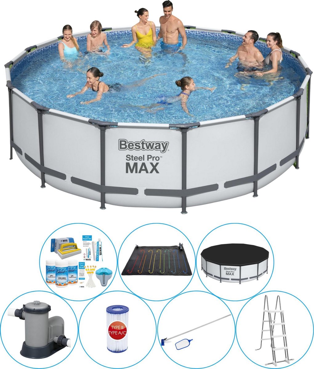 Bestway Steel Pro Max Rond 488x122 Cm - Zwembad Bundel - Grijs