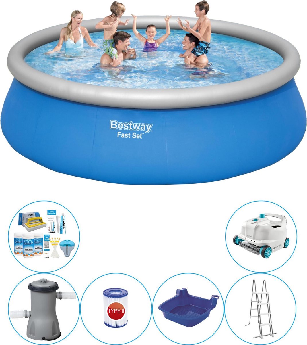 Bestway Fast Set Rond 457x84 Cm - 7-delig - Zwembad Bundel - Blauw