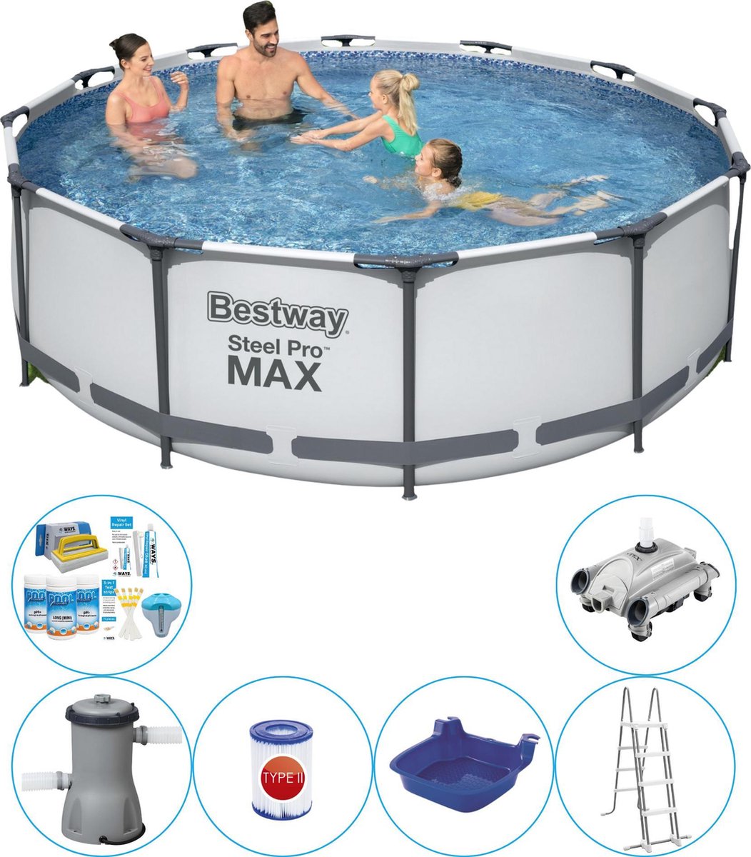 Bestway Steel Pro Max Rond 366x100 Cm - 7-delig - Zwembad Combinatie Set - Grijs