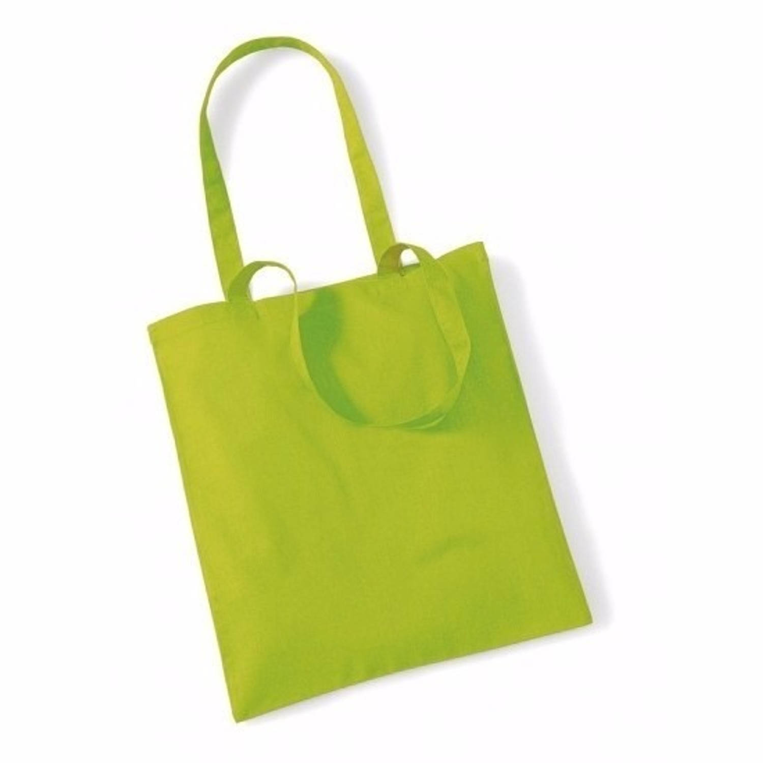 10x Katoenen Schoudertasjes Lime 42 X 38 Cm - 10 Liter - Shopper/boodschappen Tas - Tote Bag - Draagtas - Groen