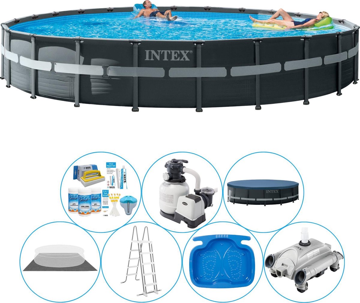 Intex Ultra Xtr Frame Rond 732x132 Cm - Zwembad Bundel - Grijs