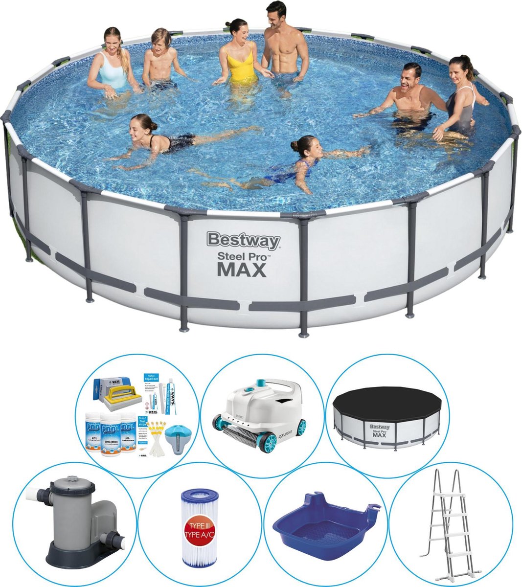 Bestway Steel Pro Max Rond 549x122 Cm - Zwembad Inclusief Accessoires - Grijs