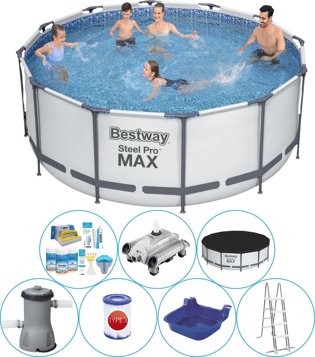 Bestway Steel Pro Max Rond 366x122 Cm - Zwembad Combinatie Set - Grijs