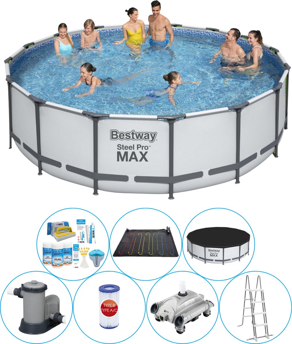 Bestway Steel Pro Max Rond 488x122 Cm - Zwembad Combi Deal - Grijs