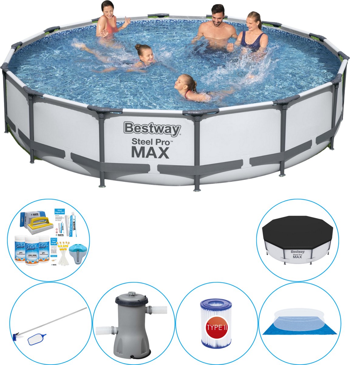 Bestway Steel Pro Max Rond 427x84 Cm - Zwembad Pakket - Grijs