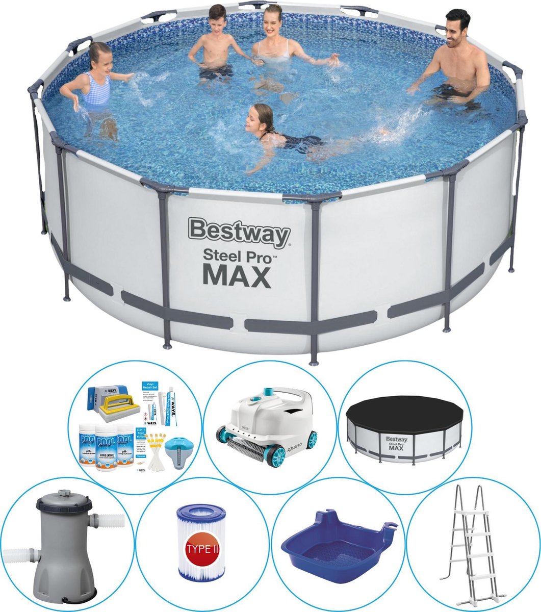 Bestway Steel Pro Max Rond 366x122 Cm - Zwembad Combinatie Pakket - Grijs