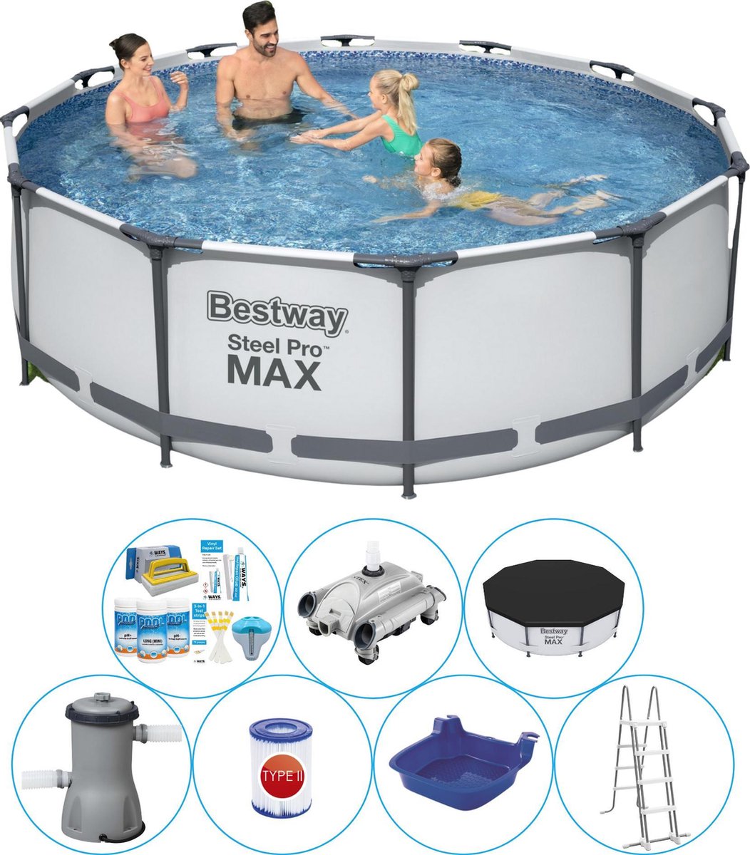 Bestway Steel Pro Max Rond 366x100 Cm - Zwembad Combinatie Set - Grijs