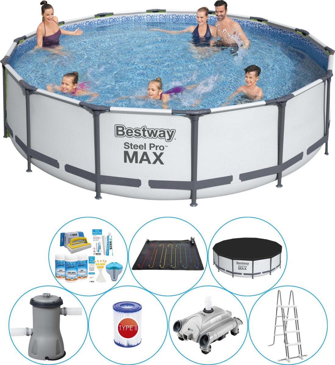 Bestway Steel Pro Max Rond 427x107 Cm - Zwembad Inclusief Accessoires - Grijs