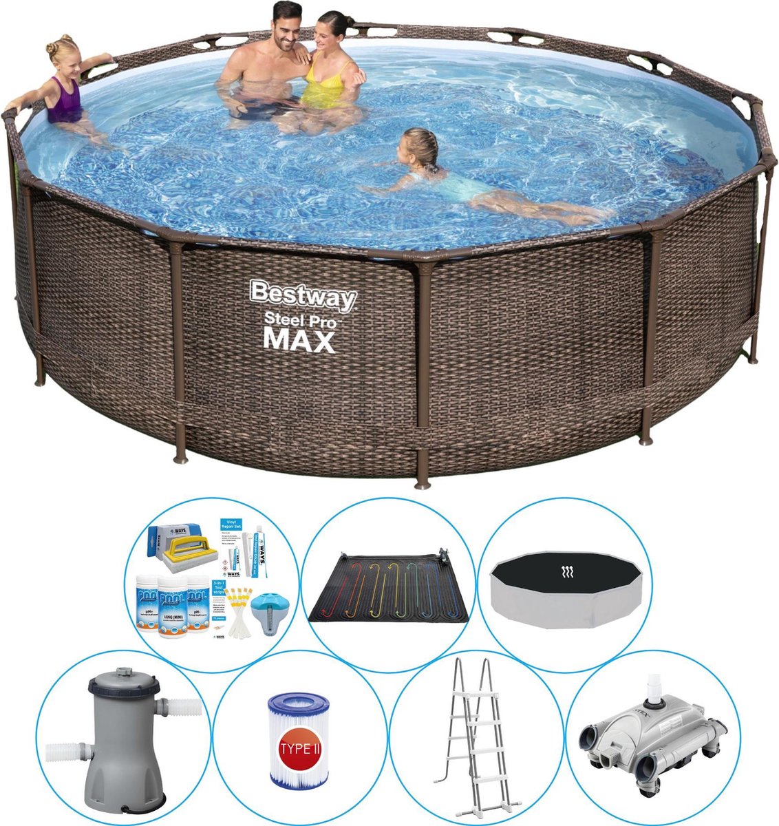 Bestway Zwembad Inclusief Accessoires - Steel Pro Max Rattan 366x100 Cm - Bruin