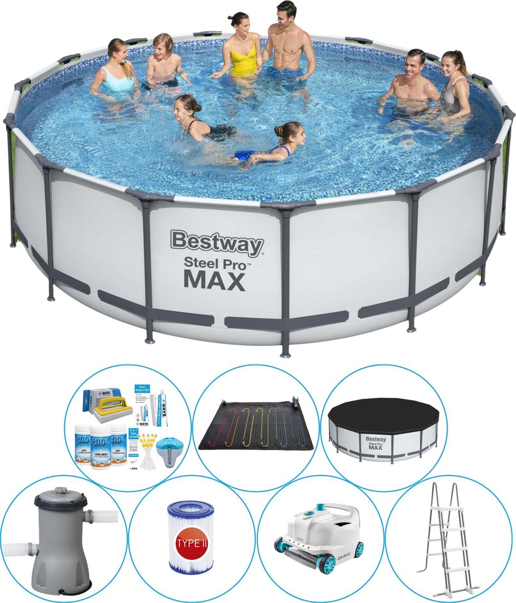 Bestway Steel Pro Max Rond 457x122 Cm - Zwembad Bundel - Grijs