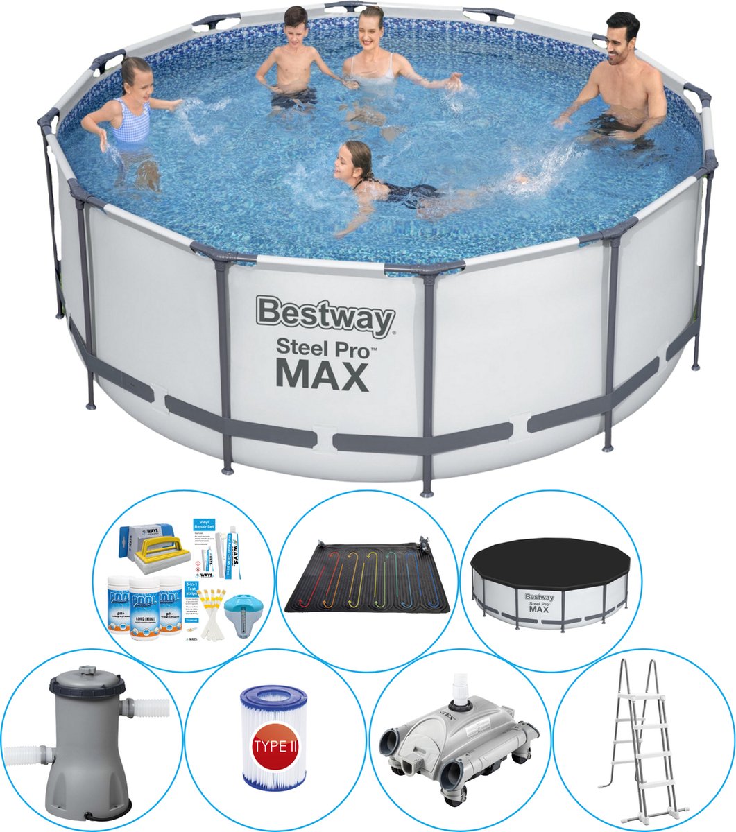 Bestway Steel Pro Max Rond 366x122 Cm - Zwembad Inclusief Accessoires - Grijs