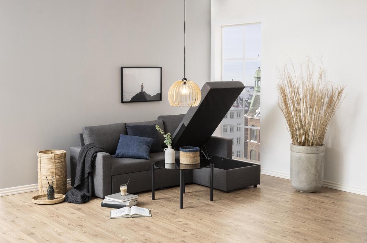 Sander Slaapbank Met Chaise Longue, Opbergruimte En Uittrek. - Grijs