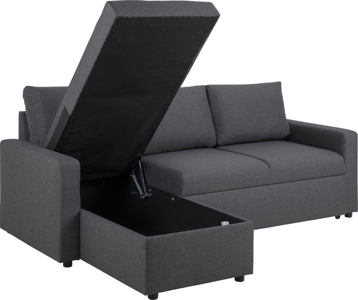 Sander Slaapbank Met Chaise Longue, Opbergruimte En Uittrek. - Grijs