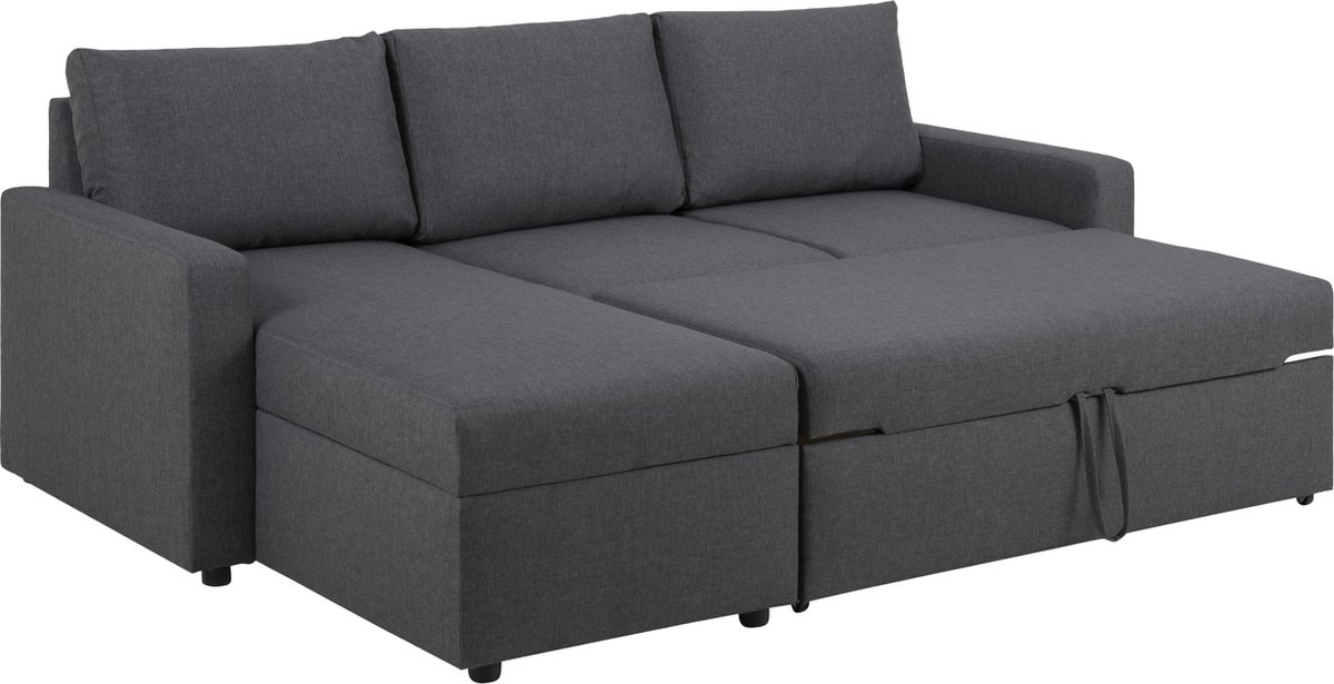 Sander Slaapbank Met Chaise Longue, Opbergruimte En Uittrek. - Grijs