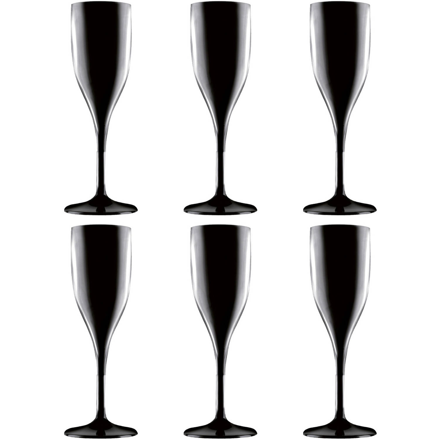 Santex Set Van 6x Stuks Champagneglazen/prosecco Flutes 150 Ml Onbreekbaar Kunststof - Herbruikbaar - Champagneglazen - Zwart