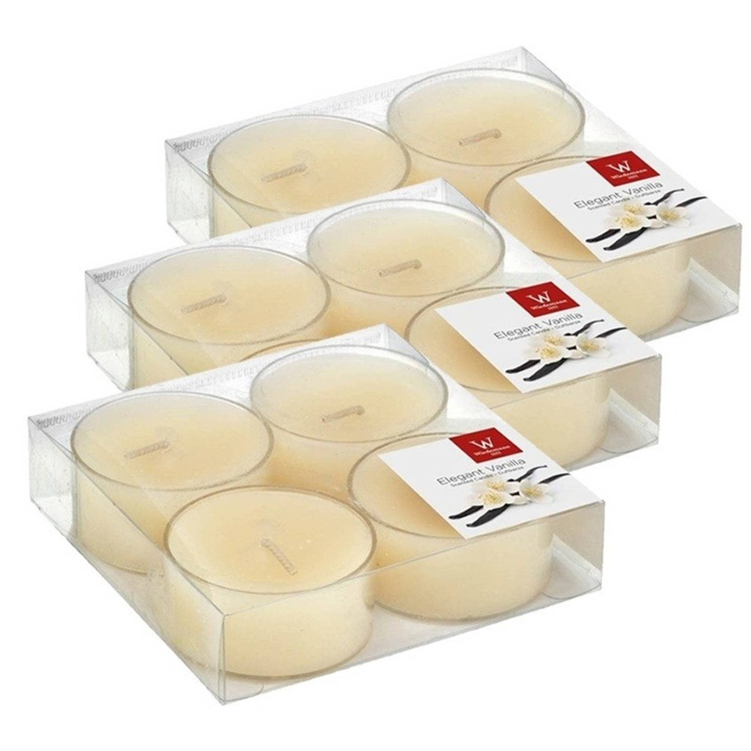 Trend Candles 12x Maxi Geurtheelichtjes Vanille/cremewit 8 Branduren - Geurkaarsen Vanillegeur - Grote Waxinelichtjes