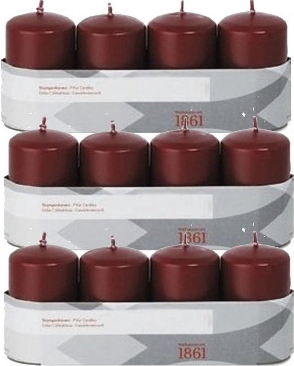 Trend Candles 12x Bordeauxrode Cilinderkaarsen/stompkaarsen 5 X 8 Cm 18 Branduren - Geurloze Donkerrode Kaarsen - Woondecoraties - Rood