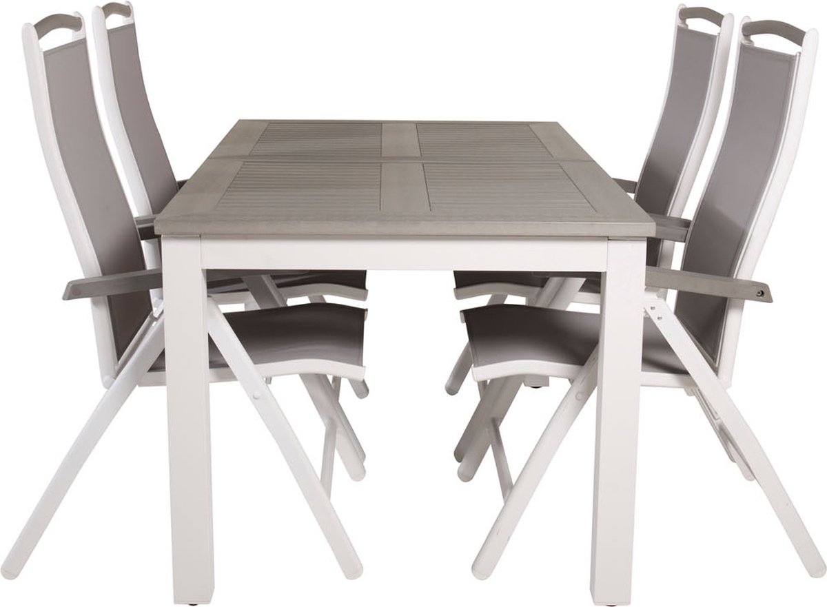 Albany Tuinmeubelset Tafel 90x152/210cm En 4 Stoel 5pos Albany,, Crèmekleur. - Grijs