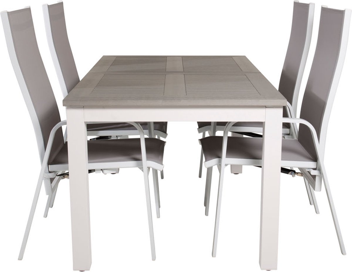 Albany Tuinmeubelset Tafel 90x152/210cm En 4 Stoel Copacabana, Grijs, Crèmekleur. - Wit