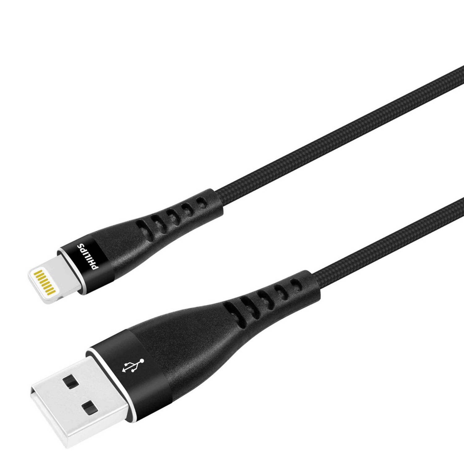 MaxiMondo Philips Oplaadkabel - Usb-a Naar Lightning - 2 Meter Gevlochten Kabel - Iphone Oplader - Apple Apparaten - Zwart