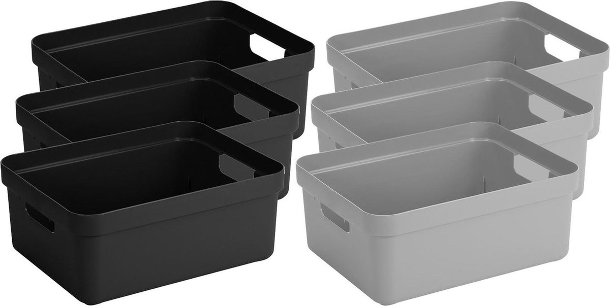 Set Van 8x Stuks Opbergboxen/opbergmanden 24 Liter Kunststof En Grijs - Opbergbox - Zwart