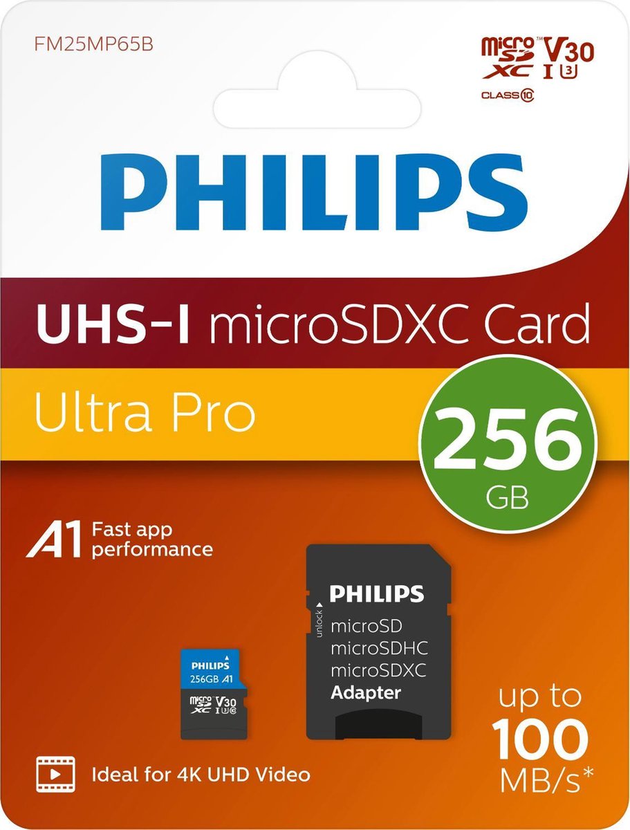 Philips Micro Sdxc Kaart 256gb Incl. Adapter - Class 10 - Uhs-i U3