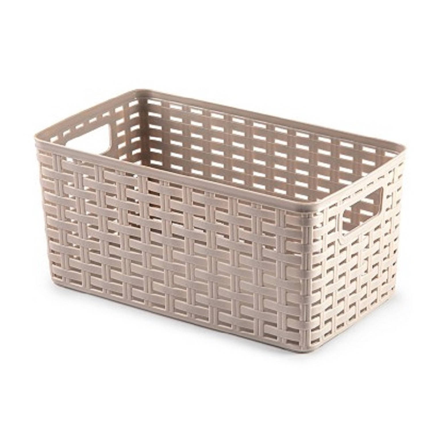 Forte Plastics Rotan Gevlochten Opbergmand/opbergbox Kunststof - Taupe - 15 X 28 X 13 Cm - Opbergbox