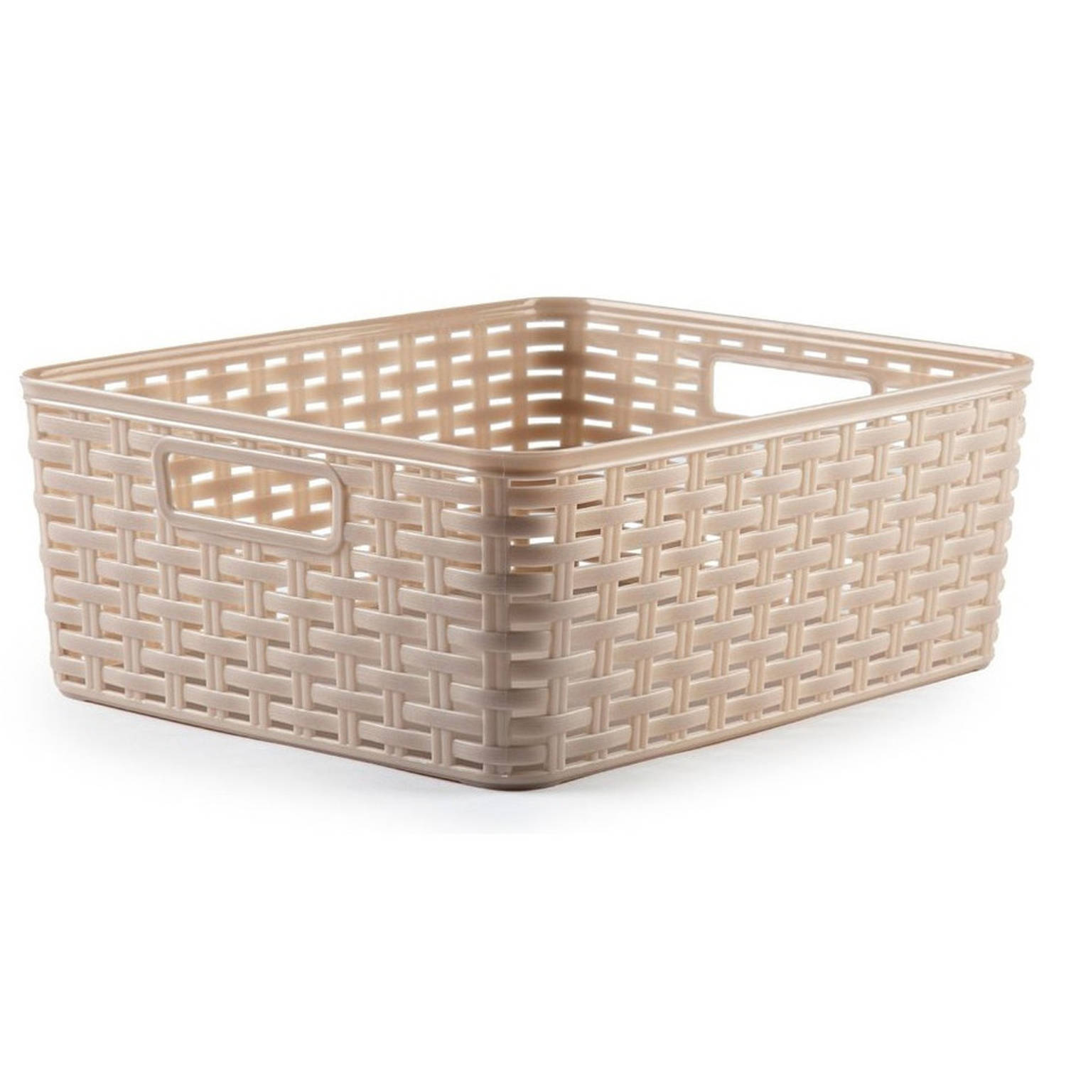 Forte Plastics Rotan Gevlochten Opbergmand/opbergbox Kunststof - Taupe - 28 X 36 X 13.5 Cm - Opbergbox