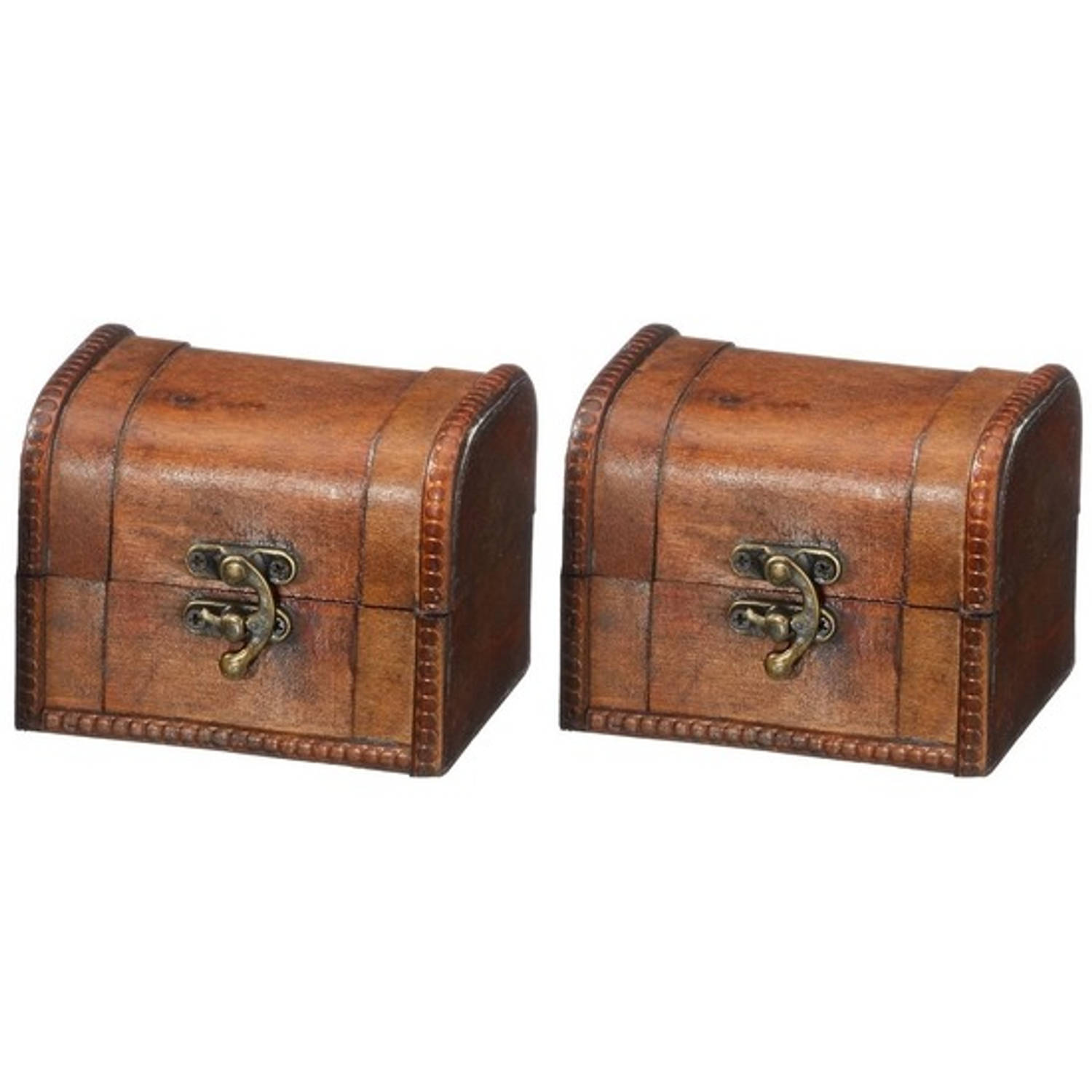 2x Houten Opbergkistjes Donkerbruin 11 Cm - Woonaccessoires