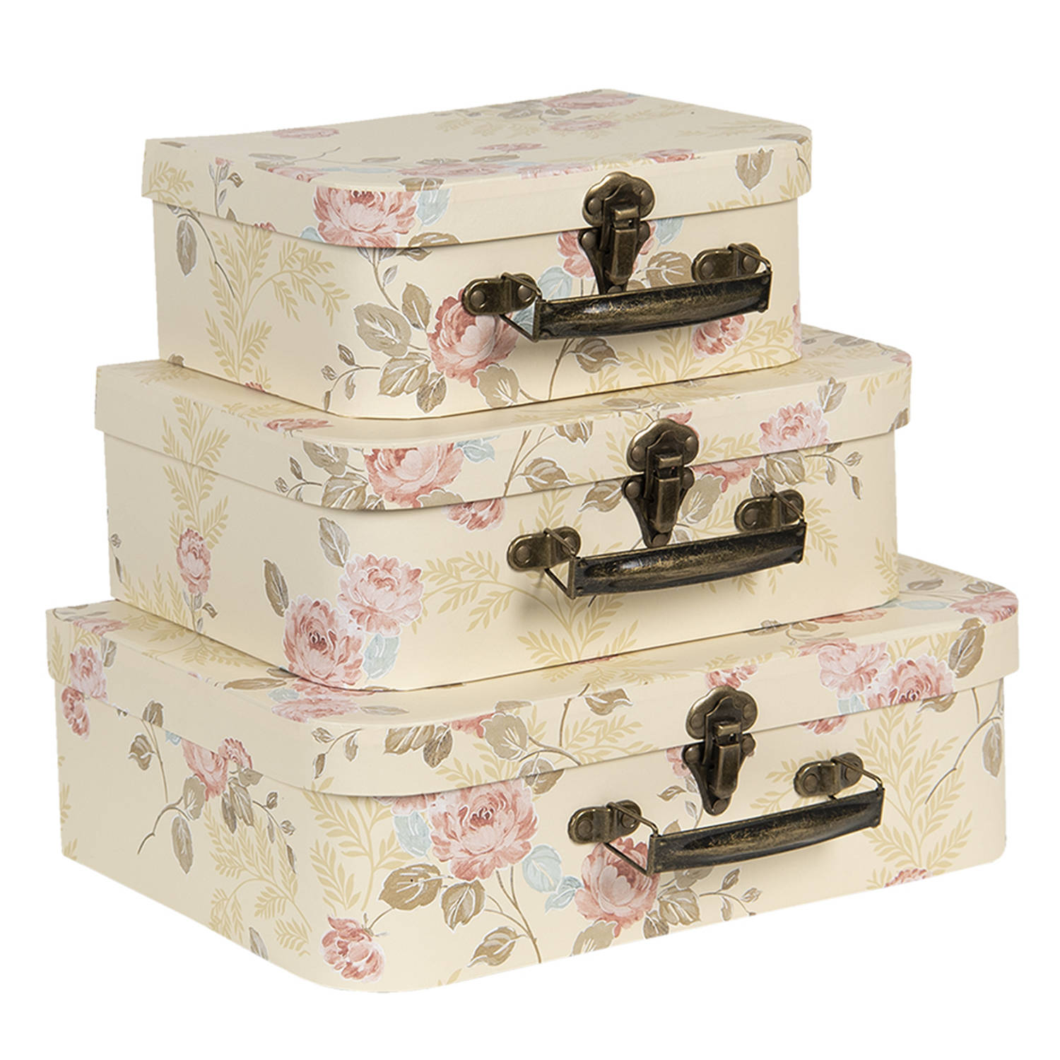 Clayre & Eef Decoratie Koffer (Set Van 3) 30*21*9/25*18*9/20*16*8 Cm - Beige