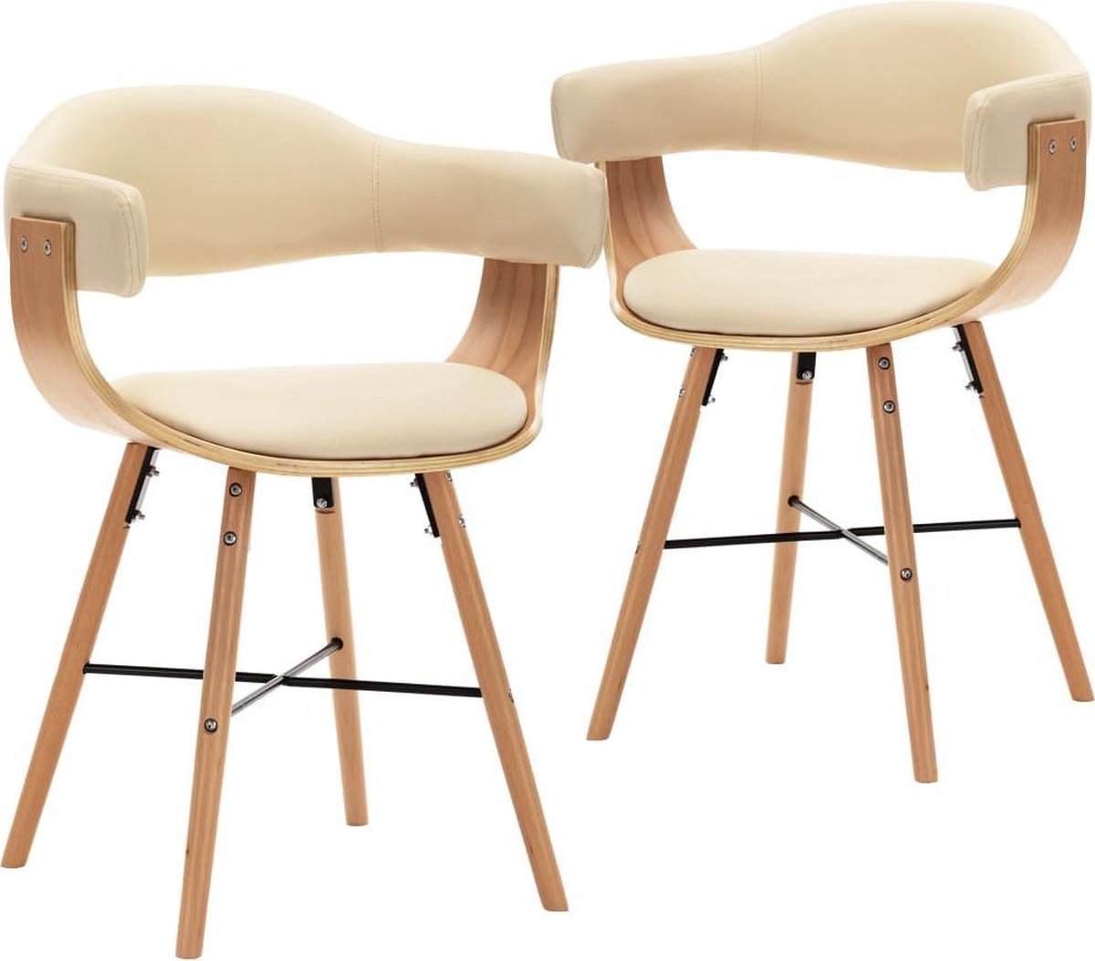 Vidaxl Eetkamerstoelen 2 St Kunstleer En Gebogen Hout Crème