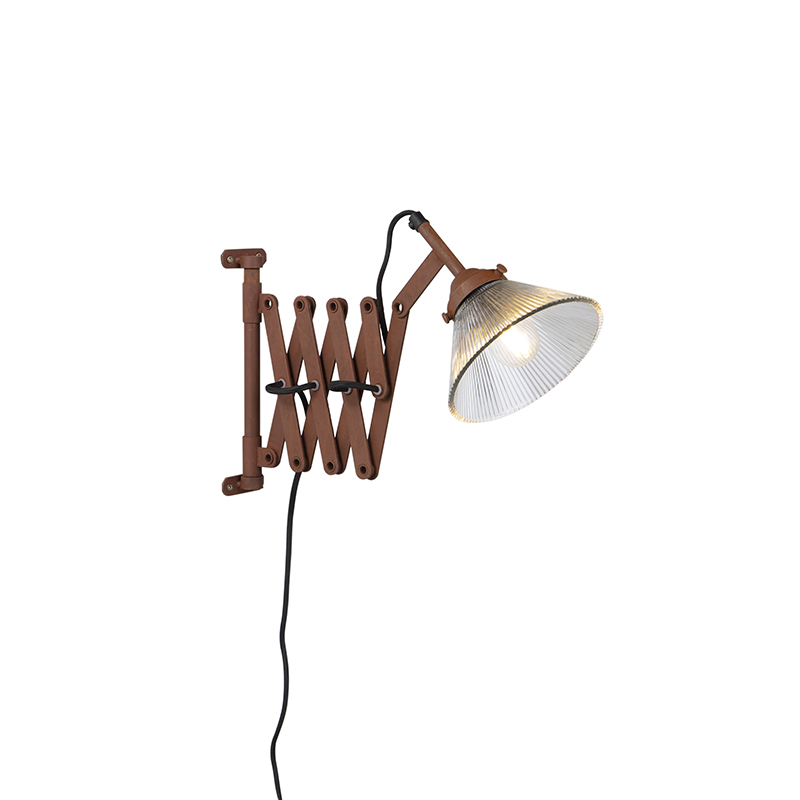 QAZQA Vintage uittrekbare wandlamp roest met glas - Scissors Glass