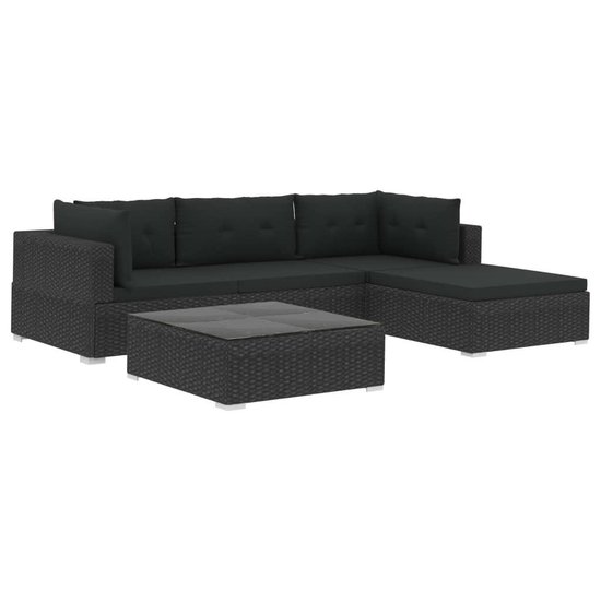 Vidaxl 5-delige Loungeset Met Kussens Poly Rattan - Zwart