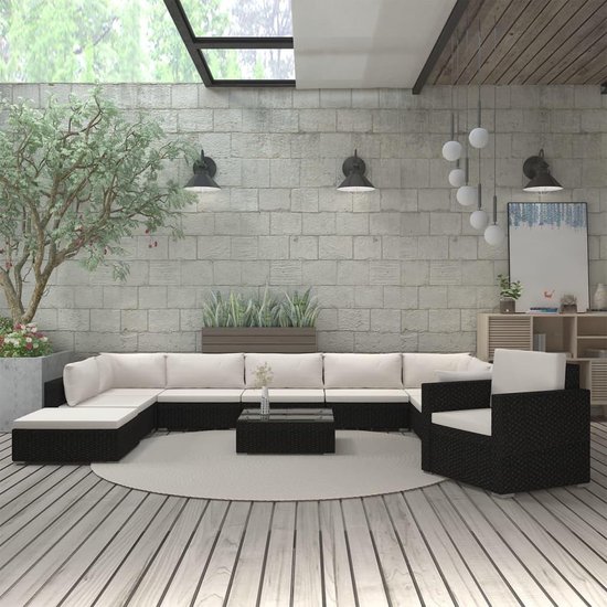 Vidaxl 11-delige Loungeset Met Kussens Poly Rattan - Zwart