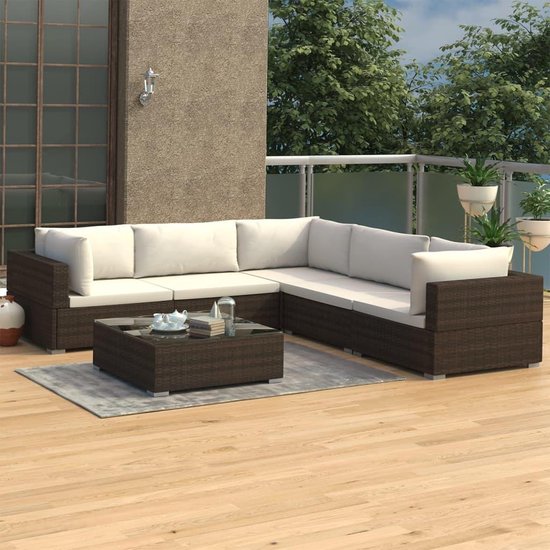 Vidaxl 6-delige Loungeset Met Kussens Poly Rattan - Bruin