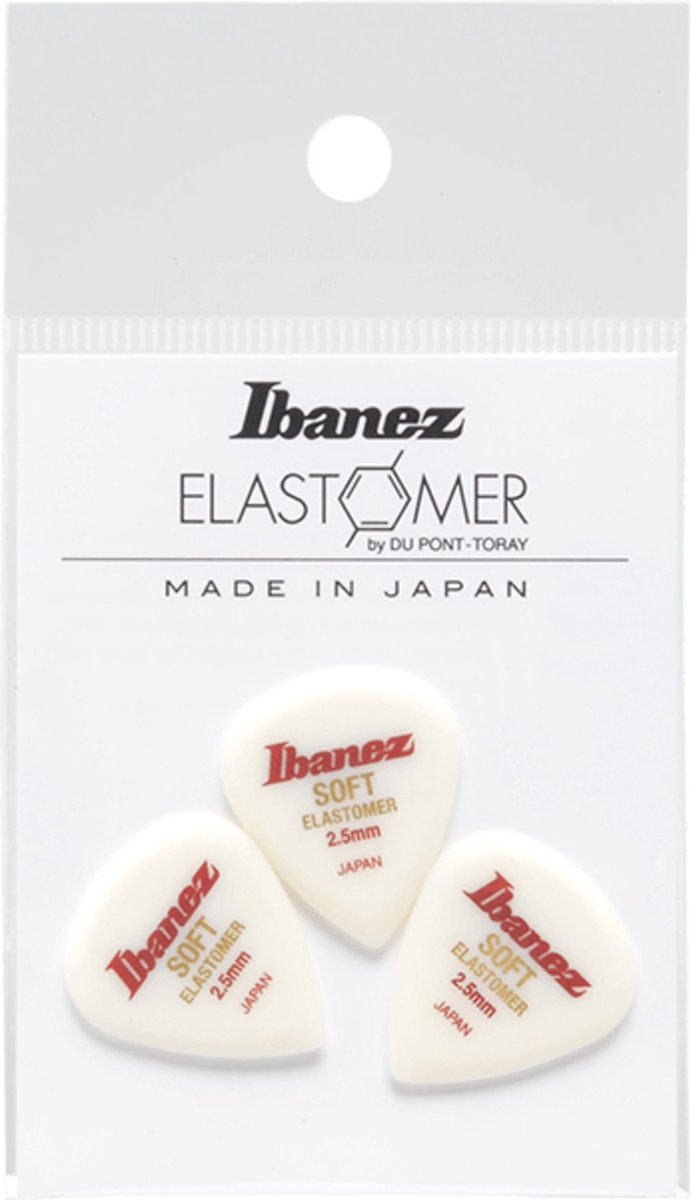 Ibanez BELJ1ST25 Elastomer plectrums 3-pack soft 2.5 mm - teardrop - Wit