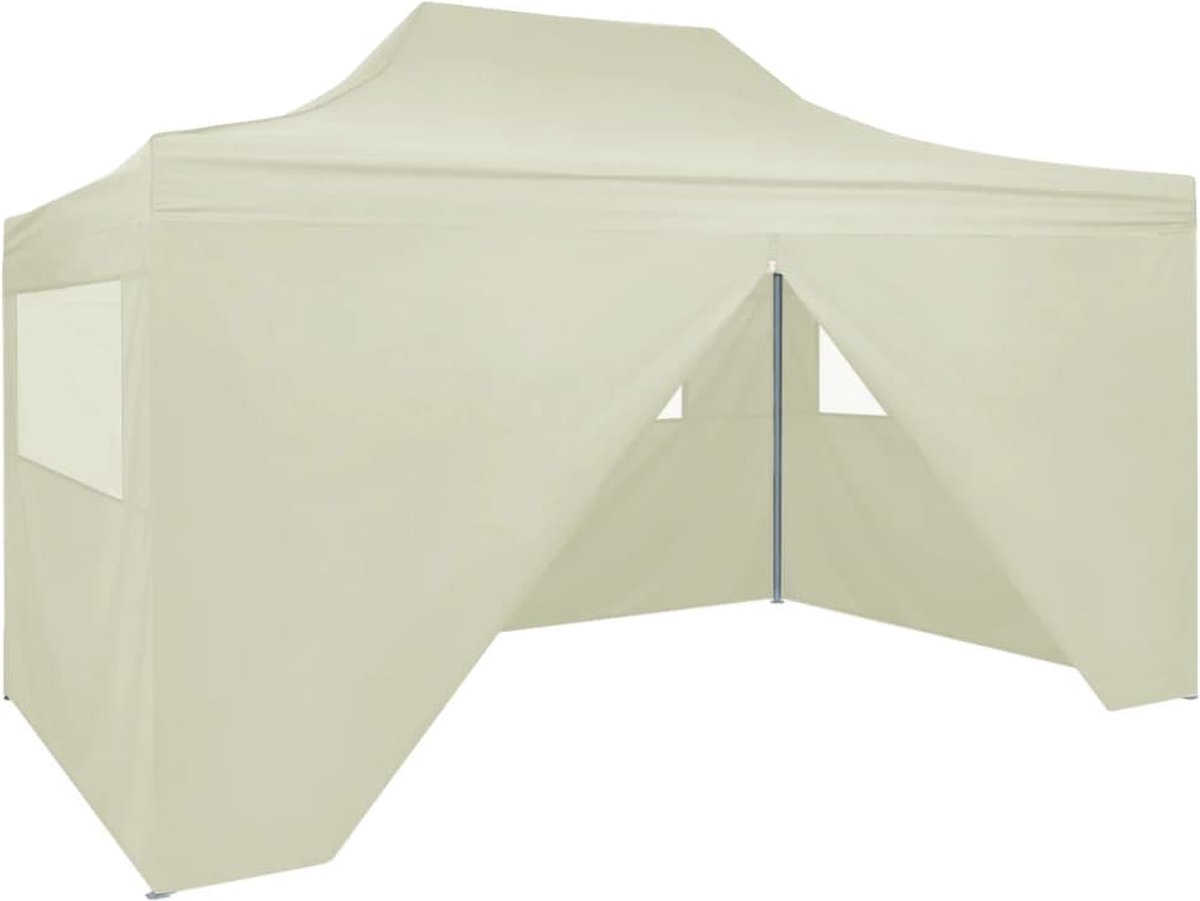 Vidaxl Partytent Met 4 Zijwanden Inklapbaar 3x4 M Staal Crème