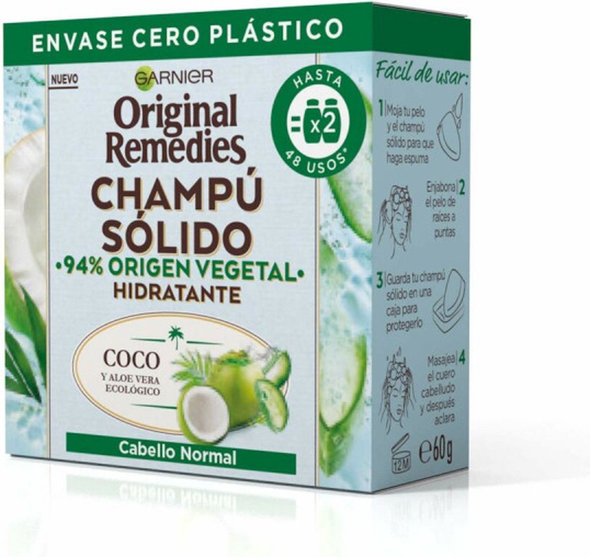 Garnier - Champú Sólido Hidratante Original Remedies Coco Y Aloe Vera Ecológico