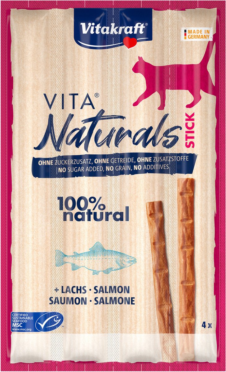 Vitakraft - Snack Para Gatos Adultos Vita Naturals Salmón 4 Sticks X 5 G