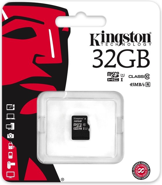 Kingston microSDHC Canvas Select Plus 32GB 100 MB/s + SD adapter - Zwart