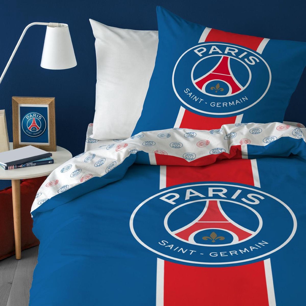 Paris Saint Germain Classic - Dekbedovertrek - Eenpersoons - 140 X 200 Cm - Multi - Blauw