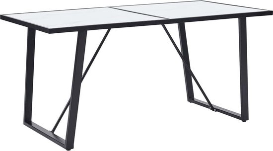 Vidaxl Eettafel 160x80x75 Cm Gehard Glas - Wit