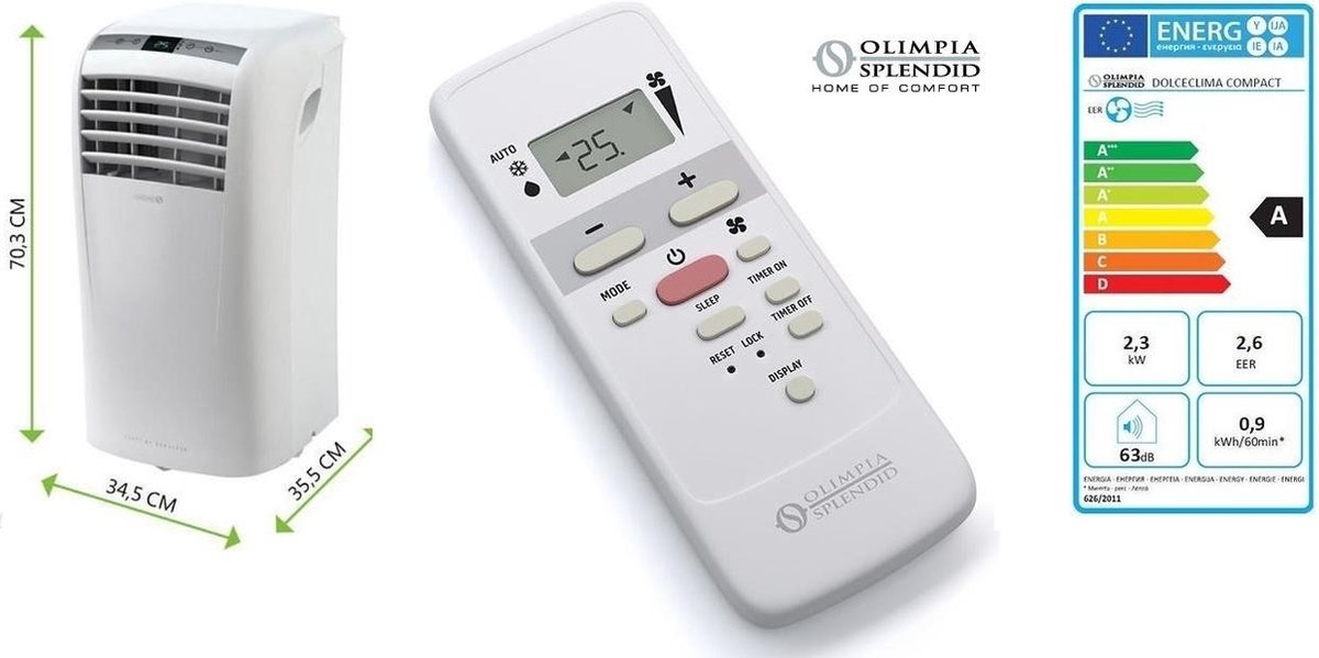 Olimpia - Aire Acondicionado Portátil Dolceclima Compact 9P Con 2.012 Frig/h Blanco