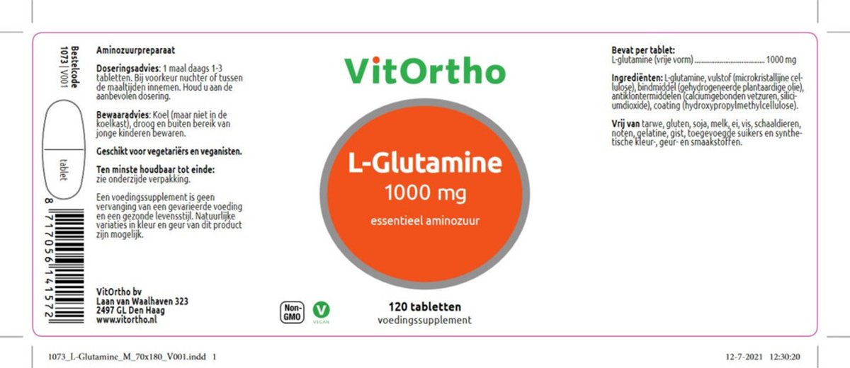 Vitortho L-Glutamine 1000 mg 120 Tabletten